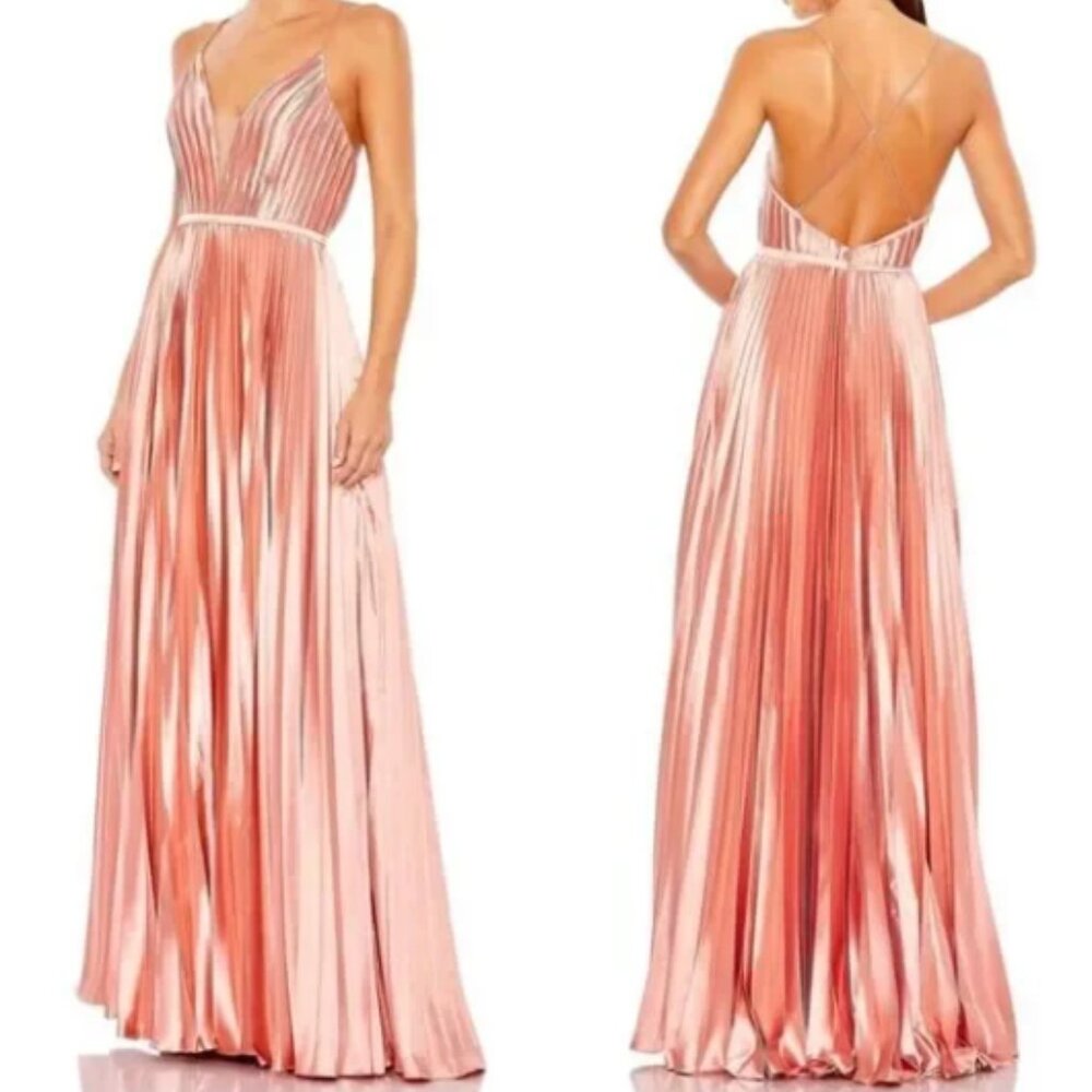 MAC DUGGAL 49039 PLUNGE NECK PLEATED EVENING ROSE GOLD GOWN sz 8